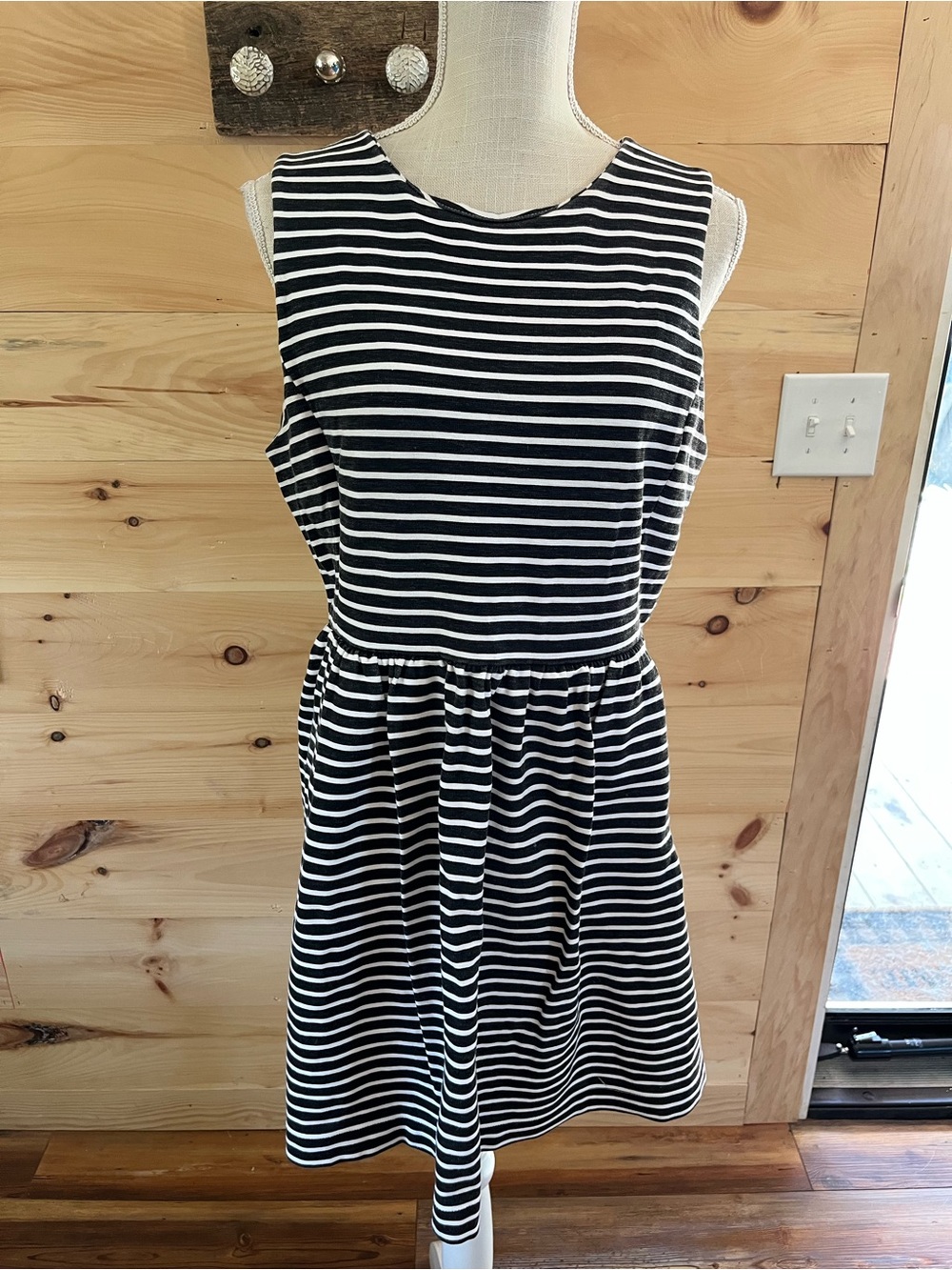 J. Crew Black and White Striped Sleeveless Mini Dress Large